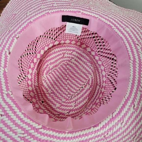J. Crew Pink and cream oversized straw hat summer beach vacation Size M / L - Picture 12 of 16